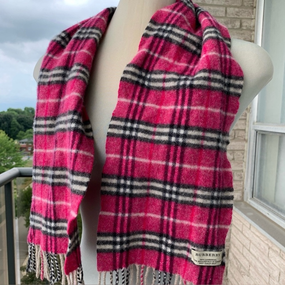 Burberry Vibrant Pink Checkered Scarf